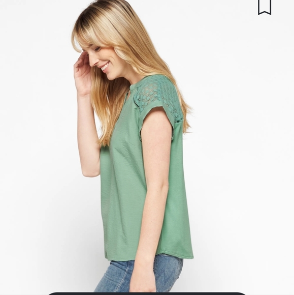 Fortune & Ivy Peyton Lace Mint Green Top - Picture 3 of 4